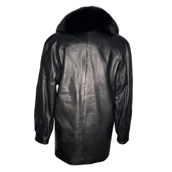 J. Percy for Marvin Richards Black Leather Jacket Fur Collar Slouchy Oversized - Picture 2 of 14